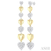 1/2 ctw Two-Toned Puffed Heart Link Round Cut Diamond Fashion Long Earring in 14K Yellow and White Gold